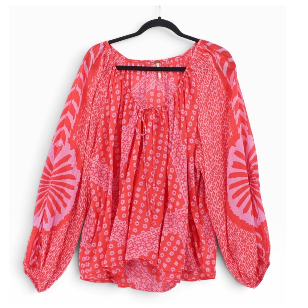Free People Elena Printed Tunic Large Floral Bandana Print Peasant Hippie Boho